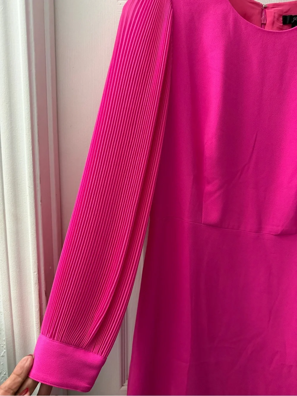 J. Crew Fuchsia Pleated Sleeve Long Sleeve Shift Dress